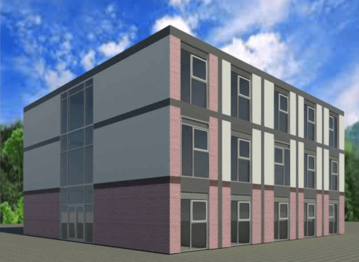 Exterior visualisation of the proposed five-storey apartment complex in Newark